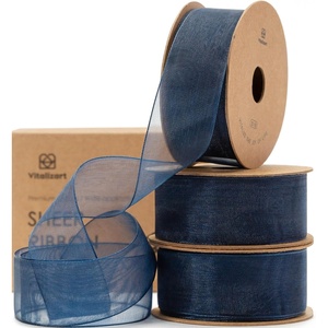 image:imageVitalizart 1 x 90Yd Organza Ribbon Mixed Color Sheer Ribbons Set 10 Yd x 9 Rolls Handmade for Gift Wrapping Christmas Tree Crafts Bows Wedding Invitations Wreaths Wrapnavy blue 3 rolls