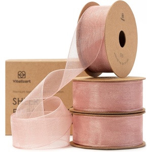 image:imageVitalizart 1 x 90Yd Organza Ribbon Mixed Color Sheer Ribbons Set 10 Yd x 9 Rolls Handmade for Gift Wrapping Christmas Tree Crafts Bows Wedding Invitations Wreaths Wraprose pink 3 rolls