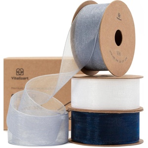 image:imageVitalizart 1 x 90Yd Organza Ribbon Mixed Color Sheer Ribbons Set 10 Yd x 9 Rolls Handmade for Gift Wrapping Christmas Tree Crafts Bows Wedding Invitations Wreaths Wrapbluewhite 3 rolls
