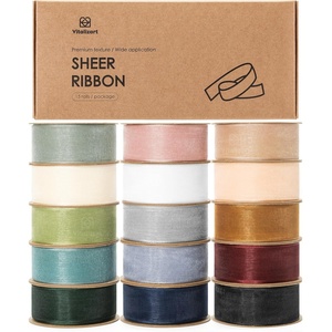 image:imageVitalizart 1 x 90Yd Organza Ribbon Mixed Color Sheer Ribbons Set 10 Yd x 9 Rolls Handmade for Gift Wrapping Christmas Tree Crafts Bows Wedding Invitations Wreaths Wrapmixed color 15 rolls