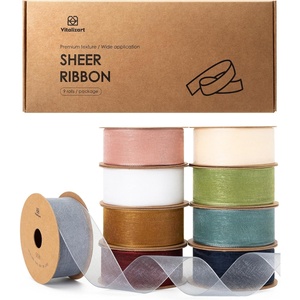 image:imageVitalizart 1 x 90Yd Organza Ribbon Mixed Color Sheer Ribbons Set 10 Yd x 9 Rolls Handmade for Gift Wrapping Christmas Tree Crafts Bows Wedding Invitations Wreaths Wrapmixed color 9 rolls