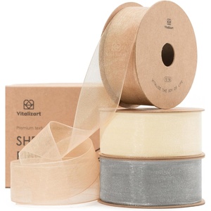 image:imageVitalizart 1 x 90Yd Organza Ribbon Mixed Color Sheer Ribbons Set 10 Yd x 9 Rolls Handmade for Gift Wrapping Christmas Tree Crafts Bows Wedding Invitations Wreaths WrapCream White Gold  Silver