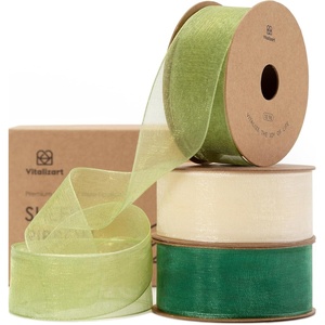 image:imageVitalizart 1 x 90Yd Organza Ribbon Mixed Color Sheer Ribbons Set 10 Yd x 9 Rolls Handmade for Gift Wrapping Christmas Tree Crafts Bows Wedding Invitations Wreaths Wrapgreencream 3 rolls