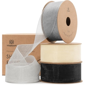 image:imageVitalizart 1 x 90Yd Organza Ribbon Mixed Color Sheer Ribbons Set 10 Yd x 9 Rolls Handmade for Gift Wrapping Christmas Tree Crafts Bows Wedding Invitations Wreaths WrapCream White Black  Silver