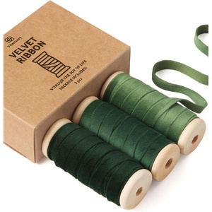 image:imageVitalizart Fall Velvet Ribbon Set 38 x 15 Yd Wooden Spool Fabric Trim 3 Rolls  5 Yd for Christmas Wreath Decoration Handmade Craft Ornaments Gift Wrapping amp Bow MakingGreen Series