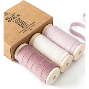 image:imageVitalizart Fall Velvet Ribbon Set 38 x 15 Yd Wooden Spool Fabric Trim 3 Rolls  5 Yd for Christmas Wreath Decoration Handmade Craft Ornaments Gift Wrapping amp Bow MakingPink  White
