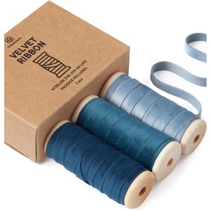 image:imageVitalizart Fall Velvet Ribbon Set 38 x 15 Yd Wooden Spool Fabric Trim 3 Rolls  5 Yd for Christmas Wreath Decoration Handmade Craft Ornaments Gift Wrapping amp Bow MakingBlue Series