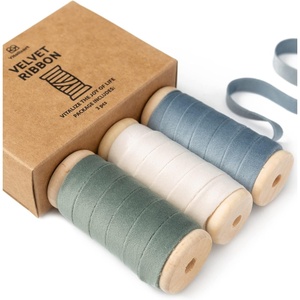 image:imageVitalizart Fall Velvet Ribbon Set 38 x 15 Yd Wooden Spool Fabric Trim 3 Rolls  5 Yd for Christmas Wreath Decoration Handmade Craft Ornaments Gift Wrapping amp Bow MakingDusty Blue Ivory  Dusty Green