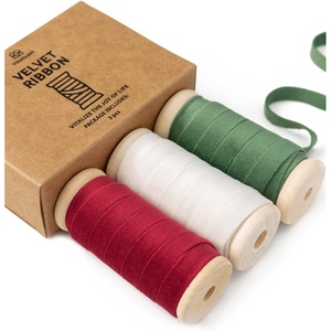 image:imageVitalizart Fall Velvet Ribbon Set 38 x 15 Yd Wooden Spool Fabric Trim 3 Rolls  5 Yd for Christmas Wreath Decoration Handmade Craft Ornaments Gift Wrapping amp Bow MakingRed Green  White