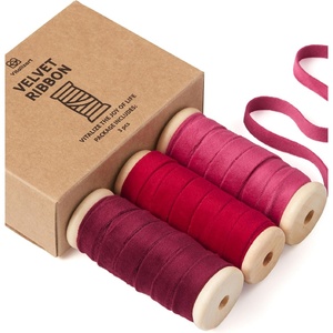 image:imageVitalizart Fall Velvet Ribbon Set 38 x 15 Yd Wooden Spool Fabric Trim 3 Rolls  5 Yd for Christmas Wreath Decoration Handmade Craft Ornaments Gift Wrapping amp Bow MakingBurgundy  Red