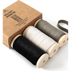 image:imageVitalizart Fall Velvet Ribbon Set 38 x 15 Yd Wooden Spool Fabric Trim 3 Rolls  5 Yd for Christmas Wreath Decoration Handmade Craft Ornaments Gift Wrapping amp Bow MakingBlack Gray  White