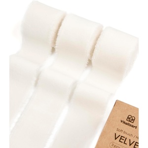 image:imageVitalizart White Velvet Ribbon 112 Inch Ivory Handmade Frayed Fringe Fabric for Christmas Wreath Craft Ornaments Gift Wrapping Decor Cream 3 Rolls 6 Yd Cotton RibbonIvory