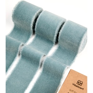 image:imageVitalizart White Velvet Ribbon 112 Inch Ivory Handmade Frayed Fringe Fabric for Christmas Wreath Craft Ornaments Gift Wrapping Decor Cream 3 Rolls 6 Yd Cotton RibbonDusty Blue