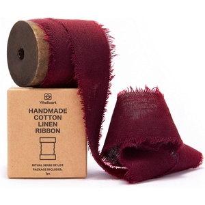 image:imageVitalizart Burgundy Cotton Linen Ribbon with Spool 15 x 5Yd Handmade Fringe Frayed Fabric Cloth for Wedding Invitations Bridal Bouquets Gift WrappingBurgundy