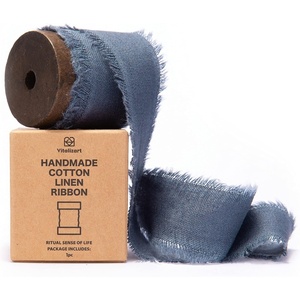 image:imageVitalizart Burgundy Cotton Linen Ribbon with Spool 15 x 5Yd Handmade Fringe Frayed Fabric Cloth for Wedding Invitations Bridal Bouquets Gift WrappingDenim Blue