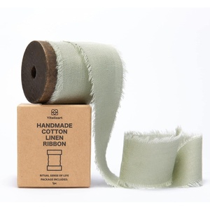 image:imageVitalizart Burgundy Cotton Linen Ribbon with Spool 15 x 5Yd Handmade Fringe Frayed Fabric Cloth for Wedding Invitations Bridal Bouquets Gift WrappingSage Green