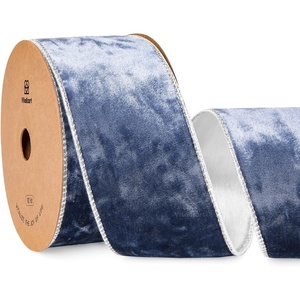 image:imageVitalizart Red Gold Wired Velvet Ribbon 25 Inch Metallic Crushed Velvet for Gift Wrapping Christmas Tree Decoration Crafts Wreaths Garland Continuous 10 YardsDusty Blue