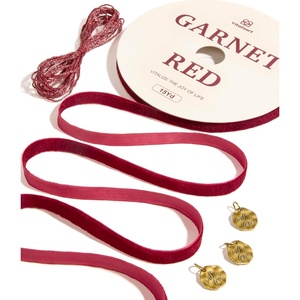 image:imageVitalizart Red Velvet Ribbon Set 38 Continuous Burgundy Fabric Trim Thin Ribbon 15Yd for Gift Wrapping Tree Ornaments Vintage Christmas Paper Crafts Bows Holiday Decor with Gift TwineRich Garnet Red