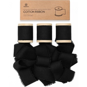 image:imageVitalizart Black Ribbon 112 x 15 Yd 100 Cotton Handmade Frayed Fringe Fabric Ribbons for Gift Wrapping Wedding Invites Bridal Shower Bouquets Christmas DecorationsBlack