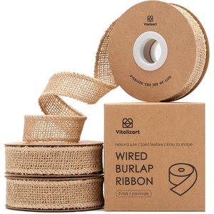 image:imageVitalizart Burlap Ribbon Wired 1 Inch x 12 Yard Natural Burlap Fabric Jute Ribbon for Gift Wrapping Home Decor Wedding Decor Fall Decor Burlap Bows Flower Bouquet Christmas TreeBeige 10 12yd