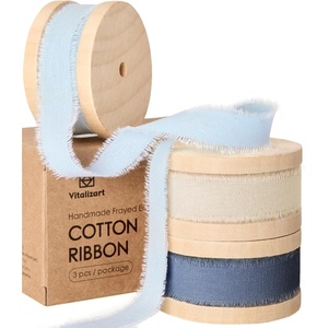 image:imageVitalizart Baby Blue Cotton Ribbon Handmade Fringe 58 x 21 Yd Pure Natural Cotton Ribbons for Gift Wrapping Wedding Invites Bridal Shower Bouquets Holiday DecorBlue Set