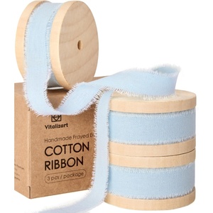 image:imageVitalizart Baby Blue Cotton Ribbon Handmade Fringe 58 x 21 Yd Pure Natural Cotton Ribbons for Gift Wrapping Wedding Invites Bridal Shower Bouquets Holiday DecorBaby Blue