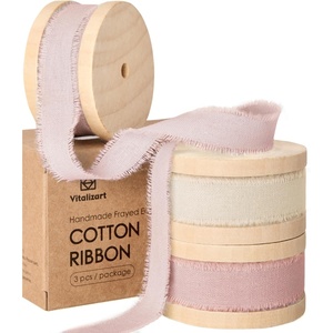 image:imageVitalizart Baby Blue Cotton Ribbon Handmade Fringe 58 x 21 Yd Pure Natural Cotton Ribbons for Gift Wrapping Wedding Invites Bridal Shower Bouquets Holiday DecorCream  Pink
