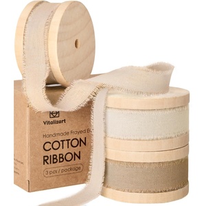 image:imageVitalizart Baby Blue Cotton Ribbon Handmade Fringe 58 x 21 Yd Pure Natural Cotton Ribbons for Gift Wrapping Wedding Invites Bridal Shower Bouquets Holiday DecorNude  Beige