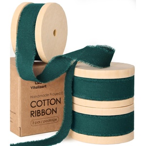 image:imageVitalizart Baby Blue Cotton Ribbon Handmade Fringe 58 x 21 Yd Pure Natural Cotton Ribbons for Gift Wrapping Wedding Invites Bridal Shower Bouquets Holiday DecorDark Green