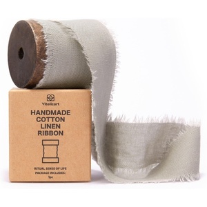 image:imageVitalizart Beige Gray Cotton Linen Ribbon with Spool 15 x 5Yd Handmade Fringe Frayed Fabric Cloth for Wedding Invitations Bridal Bouquets Gift Wrapping