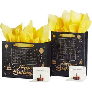 image:imageVitalizart Birthday Paper Gift Bags With Ribbon Handles Set of 2  PopUp Cards Tissue Paper Custom Calendar Design Black Bags for Kids Birthday Party Favors Goodie Bags Girls Boys Shower