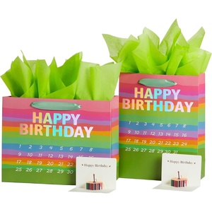 image:imageVitalizart Birthday Paper Gift Bags With Ribbon Handles Set of 2  PopUp Cards Tissue Paper Custom Calendar Design Green Bags for Kids Birthday Party Favors Goodie Bags Girls Boys Shower