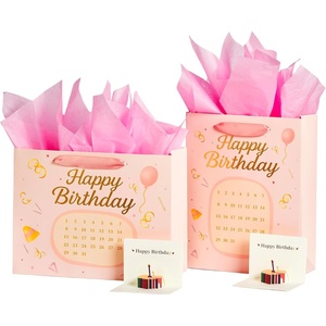 image:imageVitalizart Birthday Paper Gift Bags With Ribbon Handles Set of 2  PopUp Cards Tissue Paper Custom Calendar Design Pink Bags for Kids Birthday Party Favors Goodie Bags Girls Boys Shower