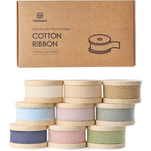 image:imageVitalizart Blue Cotton Ribbon Handmade Fringe 58 x 21 Yd Denim Pure Natural Cotton Ribbons for Gift Wrapping Wedding Invites Bridal Shower Bouquets Holiday Decormixed color 9 rolls