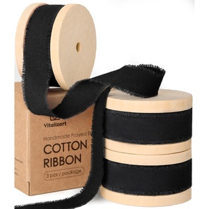 image:imageVitalizart Blue Cotton Ribbon Handmade Fringe 58 x 21 Yd Denim Pure Natural Cotton Ribbons for Gift Wrapping Wedding Invites Bridal Shower Bouquets Holiday DecorBlack