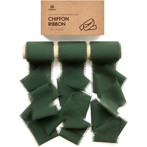 image:imageVitalizart Chiffon Ribbon Set 3 Rolls 2 x 15 Yards Pink SilkLike Handmade Frayed Edge Ribbon Soft Sheer Fabric for Wedding Bouquet Invitations Gift Wrapping Bridal amp Baby Shower DecorDark Green