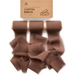 image:imageVitalizart Chiffon Ribbon Set 3 Rolls 2 x 15 Yards Pink SilkLike Handmade Frayed Edge Ribbon Soft Sheer Fabric for Wedding Bouquet Invitations Gift Wrapping Bridal amp Baby Shower DecorDark Brown