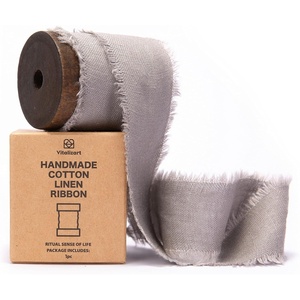 image:imageVitalizart Gray Cotton Linen Ribbon with Spool 15 x 5Yd Handmade Fringe Frayed Fabric Cloth for Wedding Invitations Bridal Bouquets Gift Wrapping