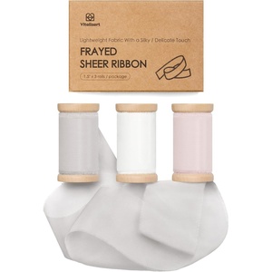 image:imageVitalizart Organza Ribbon Frayed Sheer Organza White Pink Grey Set 15 Silk Like Ribbons for Valentines Day Gift Wrapping Craft Flower Bouquet Wedding Invitations Mesh Fabric 15 Yards15 White  Pink  Grey