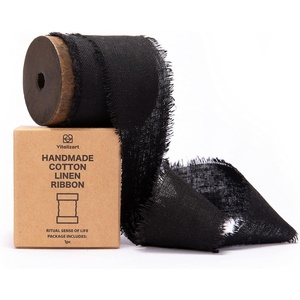 image:imageVitalizart Terracotta Cotton Linen Ribbon with Spool 15 x 5Yd Handmade Fringe Frayed Fabric Cloth for Wedding Invitations Bridal Bouquets Gift WrappingBlack