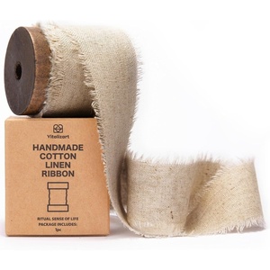image:imageVitalizart Terracotta Cotton Linen Ribbon with Spool 15 x 5Yd Handmade Fringe Frayed Fabric Cloth for Wedding Invitations Bridal Bouquets Gift WrappingBeige