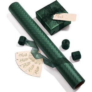 image:imageVitalizart Black Metallic Grid Wrapping Paper Set 17 Organza Ribbon amp Tags  AllInOne Recyclable Luxury Elegant Gift Paper Roll Christmas Holiday Bridal Baby Shower Wedding Girls Boys Birthday 197Green Paper  Green Ribbons