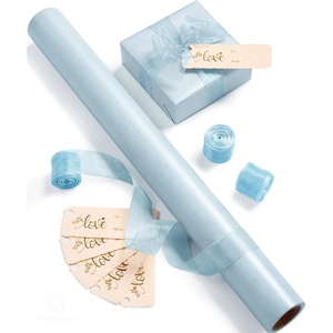 image:imageVitalizart Burgundy PearlyLustre Wrapping Paper 17 Organza Ribbon amp Tags  AllInOne Recyclable Vintage Elegant Gift Paper Roll Christmas Holiday Bridal Baby Shower Wedding Girls Boys Birthday 197Baby Blue