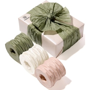 image:imageVitalizart Crinkle Paper Ribbon 15 x 75 Yds for Gift Wrapping Recyclable  Nude amp White Rustic Paper Ribbons For Crafts Flower Bouquet Wedding Bridal Baby Shower Birthday Holiday Raffia Natural ToneGreen Nude  White