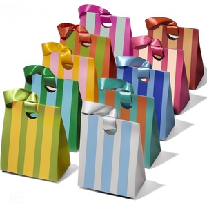 image:imageVitalizart Striped Paper Gift Bags With Ribbon Handles Small Bulk Pack  10 Assorted Reusable Colors For Gift Wrap Girls Kids Birthday Bridal Shower Party Favors Goodie Candy 591x354x72810 Mixed Colors