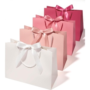 image:imageVitalizart Large Paper Gift Bags With Handles amp Ribbon Bows Thick Texture  Set of 4 Bulk Pack Green Reusable For Gift Wrap Girls Kids Birthday Bridal Baby Shower Party Favors Goodie Candy 129x10x5Pink  Cream