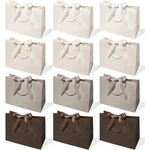 image:imageVitalizart Large Paper Gift Bags With Handles amp Ribbon Bows Thick Texture  Set of 4 Bulk Pack Green Reusable For Gift Wrap Girls Kids Birthday Bridal Baby Shower Party Favors Goodie Candy 129x10x5Cream  Champagne 12 Pcs