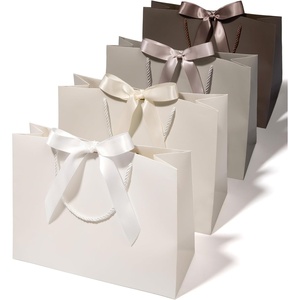image:imageVitalizart Large Paper Gift Bags With Handles amp Ribbon Bows Thick Texture  Set of 4 Bulk Pack Green Reusable For Gift Wrap Girls Kids Birthday Bridal Baby Shower Party Favors Goodie Candy 129x10x5Cream  Champagne