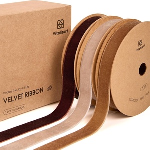 image:imageVitalizart Brown Velvet Ribbon 58 Christmas Ribbon Set Plush Texture  15 Yd Rustic Holiday Thin Ribbon For Gift Wrapping Wreaths Tree Ornaments Bows Garland Festive Decor Dark Brown amp NudeBrown  Nude