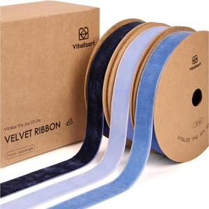 image:imageVitalizart Brown Velvet Ribbon 58 Christmas Ribbon Set Plush Texture  15 Yd Rustic Holiday Thin Ribbon For Gift Wrapping Wreaths Tree Ornaments Bows Garland Festive Decor Dark Brown amp NudeNavy  Dusty Blue